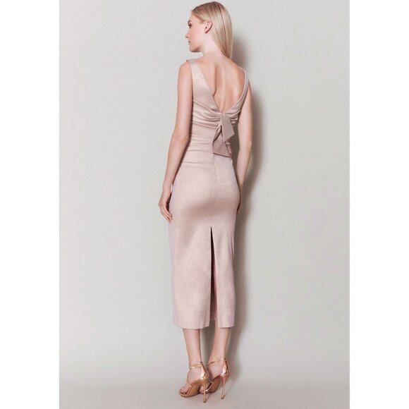 🆕TALBOT RUNHOF Sonet Midi Dress Metallic Cream 2 - Picture 2 of 12
